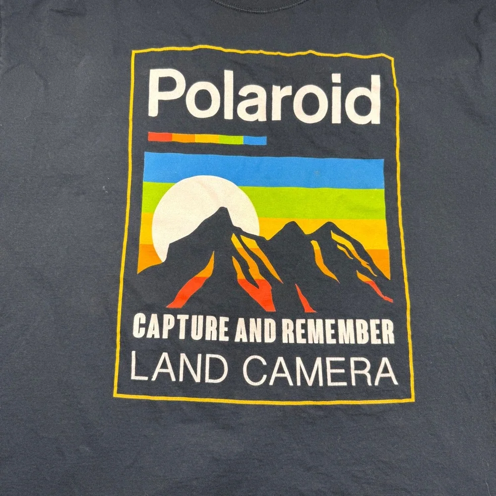Polaroid Land Camera Graphic T-Shirt Mens 3XL Black Retro Mountain Logo‎ Tee